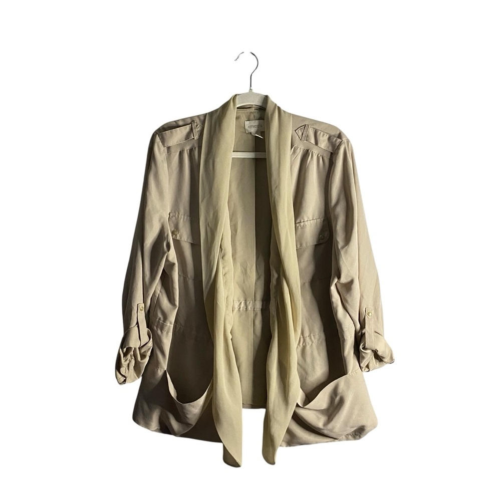 Chico's Women's Tan Open Front Lightweight Belted Jacket